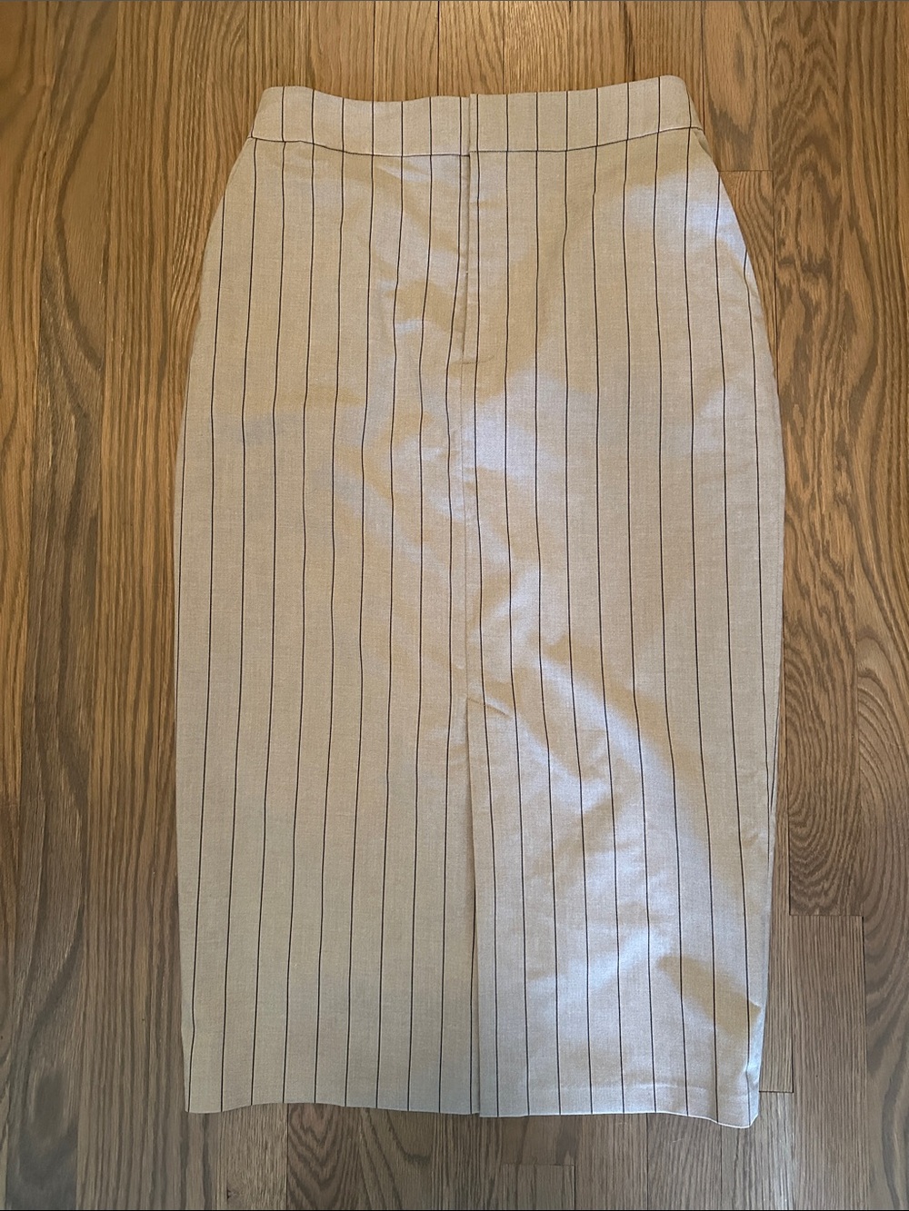 Favorite Daughter Midi Beige Pinstripe Pencil Skirt